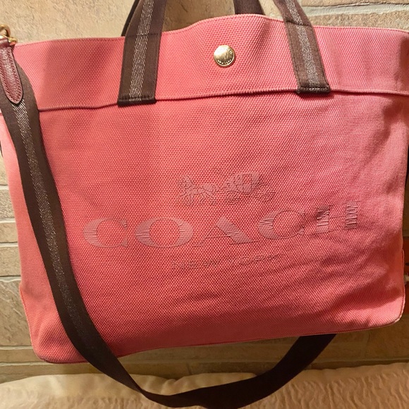 Coach Pink and Brown Leather Tote Bag - Picture 3 of 11